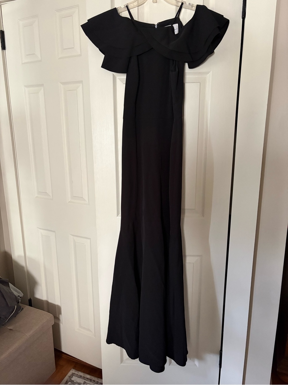 Nicole Miller Black Off-Shoulder Ruffled Tunic